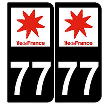 Supstick 2 Stickers Autocollants Plaques Immatriculation Auto Dept 77 Ile de France Noir Angles Arrondis