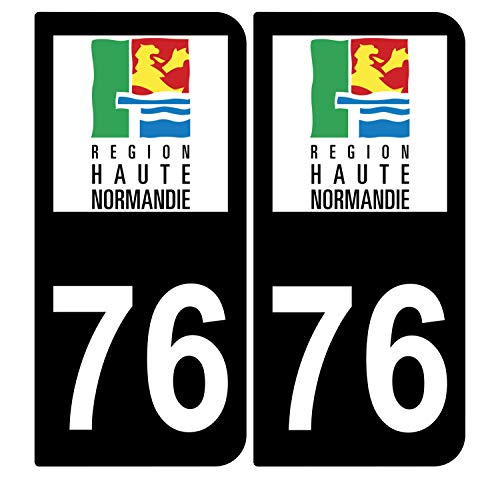Supstick 2 Stickers Autocollants Plaques Immatriculation Auto Dept 76 Haute Normandie Noir Angles Arrondis
