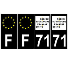 Supstick 4 Stickers Autocollants Plaques Immatriculation Auto Dept 71 Bourgogne Franche Comté Noir Angles Carrés