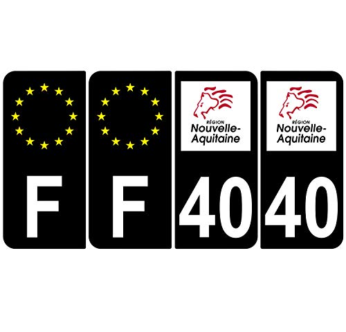 Supstick 4 Stickers Autocollants Plaques Immatriculation Auto Dept 40 Nouvelle Aquitaine Noir Angles Arrondis