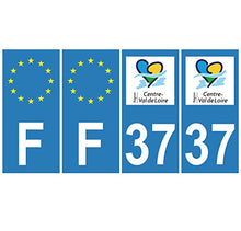 Supstick 4 Stickers Autocollants Plaques Immatriculation Auto Dept 37 Centre Val de Loire Bleu Clair Angles Carrés