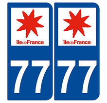 Supstick 2 Stickers Autocollants Plaques Immatriculation Auto Dept 77 Ile de France Bleu Foncé Angles Arrondis