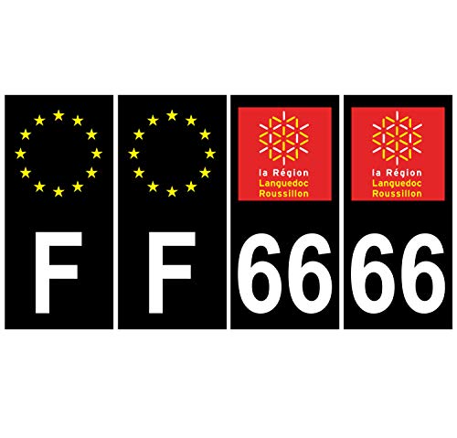 Supstick 4 Stickers Autocollants Plaques Immatriculation Auto Dept 66 Languedoc Roussillon Noir Angles Carrés