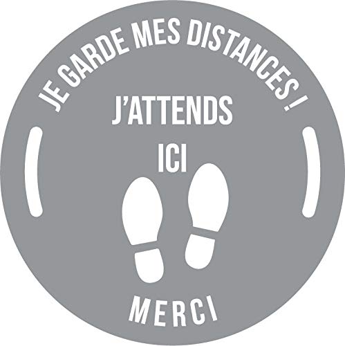 Lot de 5 Autocollant stickers signalétique stop covid sol antidérapant - respect des distances - format 25x25cm couleur gris