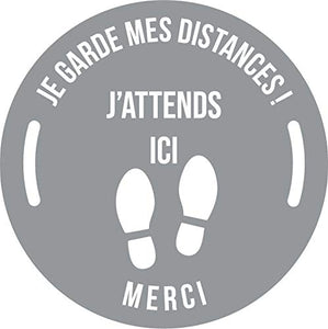 Autocollant stickers signalétique stop covid sol antidérapant - respect des distances - format 25x25cm couleur gris