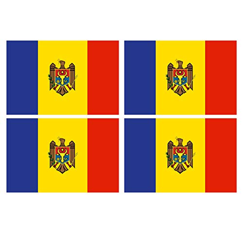Supstick Lot de 4 Autocollants Stickers Drapeau de Pays Nation Moldavie Format 6x4cm