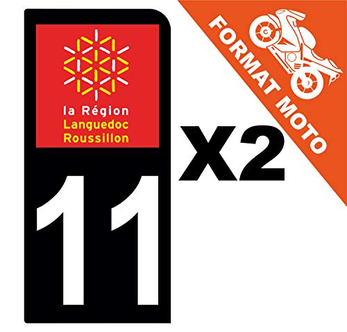 Supstick 2 Stickers Autocollants Plaques Immatriculation Moto Dept 11 Languedoc Roussillon Noir 1 Angle Arrondi
