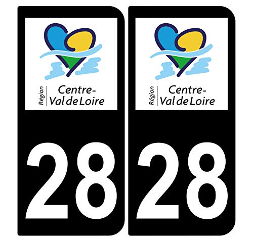Supstick 2 Stickers Autocollants Plaques Immatriculation Auto Dept 28 Centre Val de Loire Noir Angles Arrondis