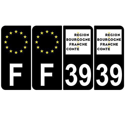 Supstick 4 Stickers Autocollants Plaques Immatriculation Auto Dept 39 Bourgogne Franche Comté Noir Angles Arrondis