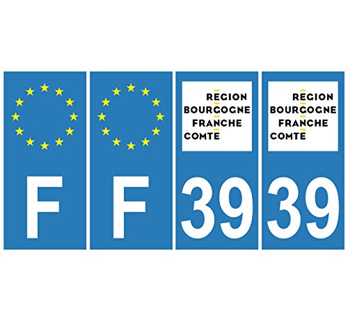 Supstick 4 Stickers Autocollants Plaques Immatriculation Auto Dept 39 Bourgogne Franche Comté Bleu Clair Angles Carrés