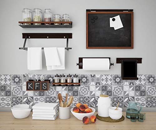 Planche de 9 Adhésif Carrelage - décoration de carreaux - 54 pièces plastifié en mat - mosaïque nuances de gris - format 25x25cm par pièce