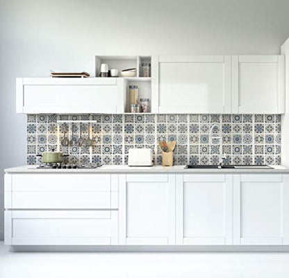 Planche de 9 Adhésif Carrelage - décoration de carreaux - 54 pièces plastifié en mat - mosaïque nuances de beige - format 10x10cm par pièce