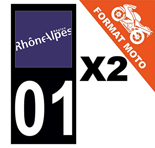 Supstick 2 Stickers Autocollants Plaques Immatriculation Moto Dept 01 Rhône Alpes Noir Angles Carrés