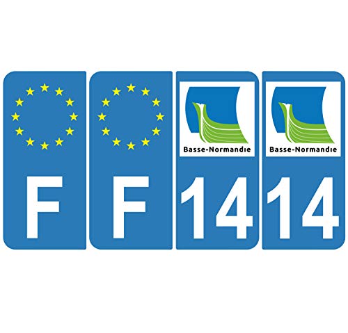 Supstick 4 Stickers Autocollants Plaques Immatriculation Auto Dept 14 Basse Normandie Bleu Clair Angles Arrondis