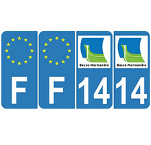 Supstick 4 Stickers Autocollants Plaques Immatriculation Auto Dept 14 Basse Normandie Bleu Clair Angles Arrondis