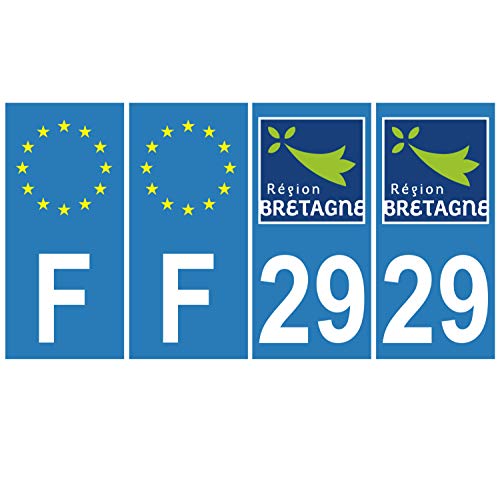 Supstick 4 Stickers Autocollants Plaques Immatriculation Auto Dept 29 Bretagne Bleu Clair Angles Carrés