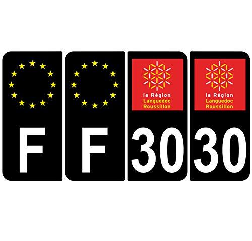 Supstick 4 Stickers Autocollants Plaques Immatriculation Auto Dept 30 Languedoc Roussillon Noir Angles Arrondis