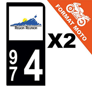 Supstick 2 Stickers Autocollants Plaques Immatriculation Moto Dept 974 Réunion Noir 1 Angle Arrondi