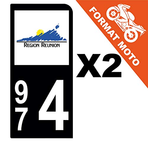 Supstick 2 Stickers Autocollants Plaques Immatriculation Moto Dept 974 Réunion Noir 1 Angle Arrondi