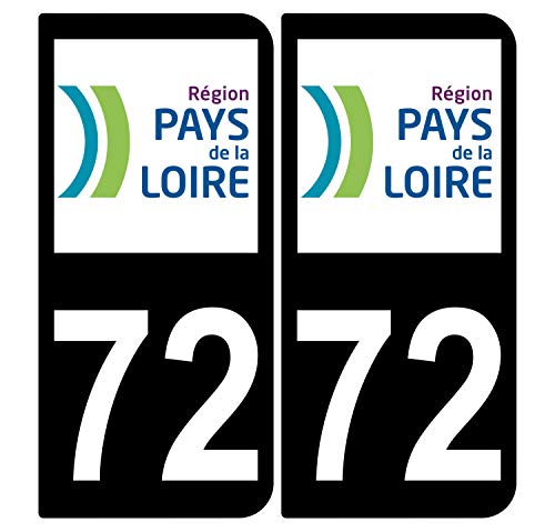 Supstick 2 Stickers Autocollants Plaques Immatriculation Auto Dept 72 Pays de la Loire Noir Angles Arrondis