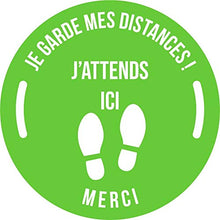 Charger l&#39;image dans la galerie, Autocollant stickers signalétique stop covid sol antidérapant - respect des distances - format 20x20cm couleur vert pomme
