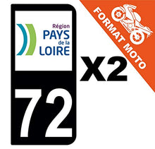 Supstick 2 Stickers Autocollants Plaques Immatriculation Moto Dept 72 Pays de la Loire Noir 2 Angles Arrondis