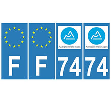 Supstick 4 Stickers Autocollants Plaques Immatriculation Auto Dept 74 Auvergne Rhône Alpes Bleu Clair Angles Carrés