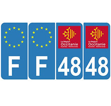 Supstick 4 Stickers Autocollants Plaques Immatriculation Auto Dept 48 Occitanie Bleu Clair Angles Arrondis