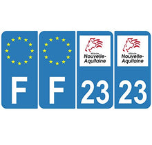 Supstick 4 Stickers Autocollants Plaques Immatriculation Auto Dept 23 Nouvelle Aquitaine Bleu Clair Angles Arrondis