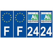 Supstick 4 Stickers Autocollants Plaques Immatriculation Auto Dept 24 Aquitaine Bleu Foncé Angles Carrés