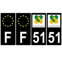 Supstick 4 Stickers Autocollants Plaques Immatriculation Auto Dept 51 Champagne Ardenne Noir Angles Carrés