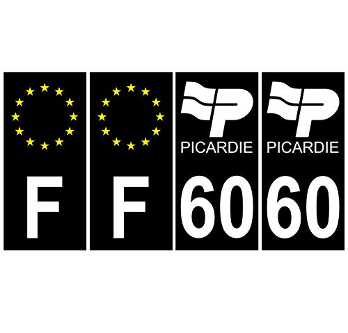 Supstick 4 Stickers Autocollants Plaques Immatriculation Auto Dept 60 Picardie Noir Angles Carrés