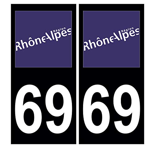 Supstick 2 Stickers Autocollants Plaques Immatriculation Auto Dept 69 Rhône Alpes Noir Angles Carrés
