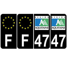 Supstick 4 Stickers Autocollants Plaques Immatriculation Auto Dept 47 Aquitaine Noir Angles Arrondis