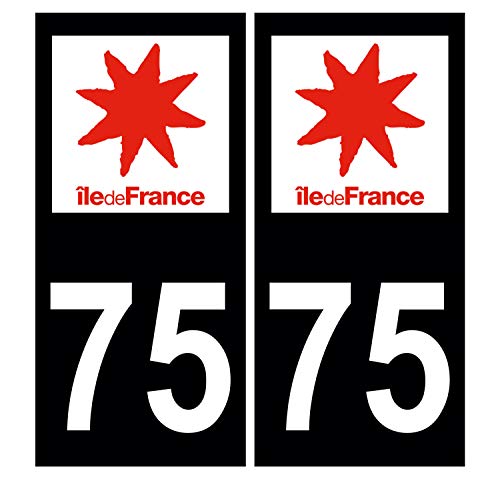 Supstick 2 Stickers Autocollants Plaques Immatriculation Auto Dept 75 Ile de France Noir Angles Carrés