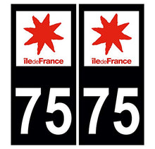 Supstick 2 Stickers Autocollants Plaques Immatriculation Auto Dept 75 Ile de France Noir Angles Carrés