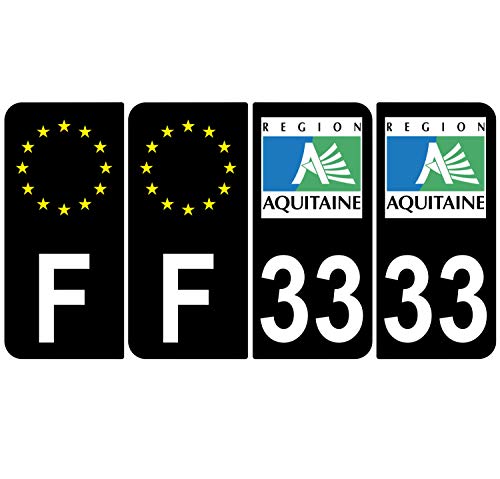 Supstick 4 Stickers Autocollants Plaques Immatriculation Auto Dept 33 Aquitaine Noir Angles Arrondis