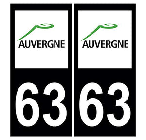 Supstick 2 Stickers Autocollants Plaques Immatriculation Auto Dept 63 Auvergne Noir Angles Carrés