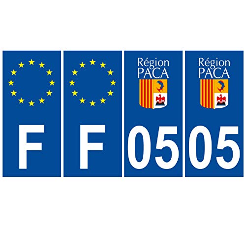 Supstick 4 Stickers Autocollants Plaques Immatriculation Auto Dept 05 Paca Bleu Foncé Angles Carrés