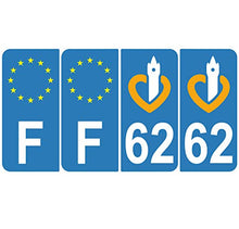 Supstick 4 Stickers Autocollants Plaques Immatriculation Auto Dept 62 Nord Bleu Clair Angles Arrondis