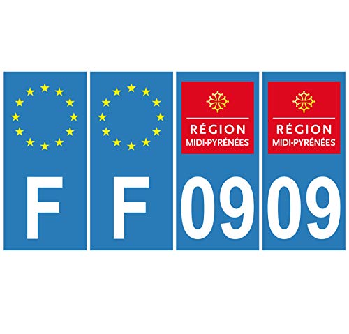 Supstick 4 Stickers Autocollants Plaques Immatriculation Auto Dept 09 Midi Pyrénées Bleu Clair Angles Carrés