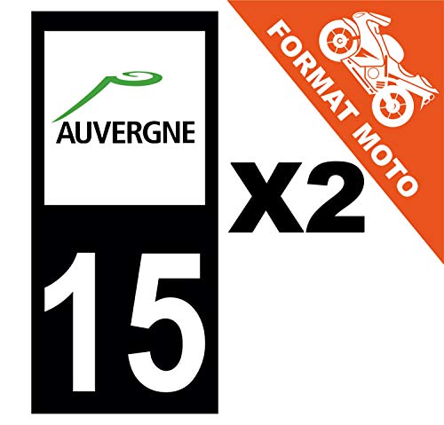 Supstick 2 Stickers Autocollants Plaques Immatriculation Moto Dept 15 Auvergne Noir Angles Carrés