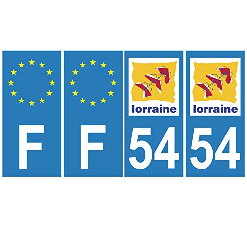 Supstick 4 Stickers Autocollants Plaques Immatriculation Auto Dept 54 Lorraine Bleu Clair Angles Carrés