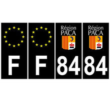 Supstick 4 Stickers Autocollants Plaques Immatriculation Auto Dept 84 Paca Noir Angles Carrés