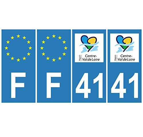 Supstick 4 Stickers Autocollants Plaques Immatriculation Auto Dept 41 Centre Val de Loire Bleu Clair Angles Carrés