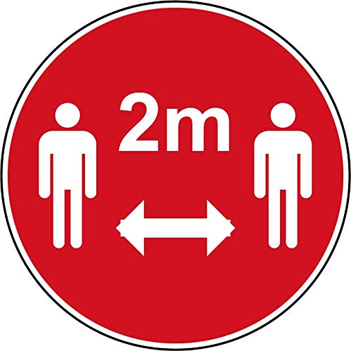 Lot de 5 Autocollants stickers signalétique - 2m de distance- format 30x30cm couleur rouge