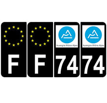 Supstick 4 Stickers Autocollants Plaques Immatriculation Auto Dept 74 Auvergne Rhône Alpes Noir Angles Arrondis