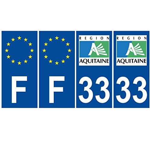 Supstick 4 Stickers Autocollants Plaques Immatriculation Auto Dept 33 Aquitaine Bleu Foncé Angles Carrés