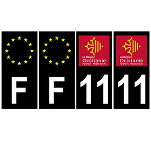 Supstick 4 Stickers Autocollants Plaques Immatriculation Auto Dept 11 Occitanie Noir Angles Carrés