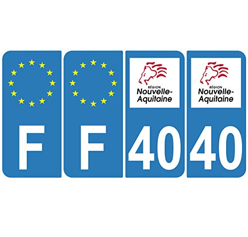Supstick 4 Stickers Autocollants Plaques Immatriculation Auto Dept 40 Nouvelle Aquitaine Bleu Clair Angles Arrondis